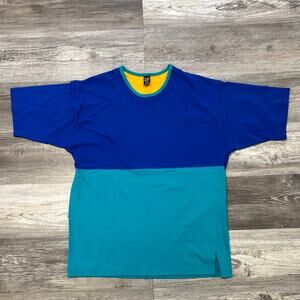Vintage 90s Lands End Super T Teal Blue Colorblock Mens Large Retro‎ T-Shirt USA